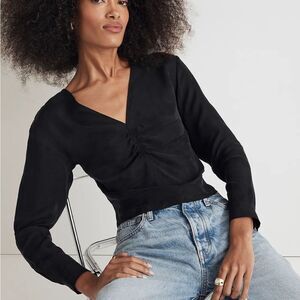 Madewell Brushed Front Ruched Top Womens Size‎ 12 Black